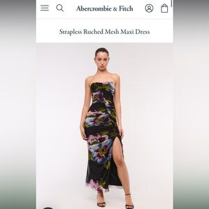 Abercrombie & Fitch Black Strapless Ruched Floral Maxi Dress